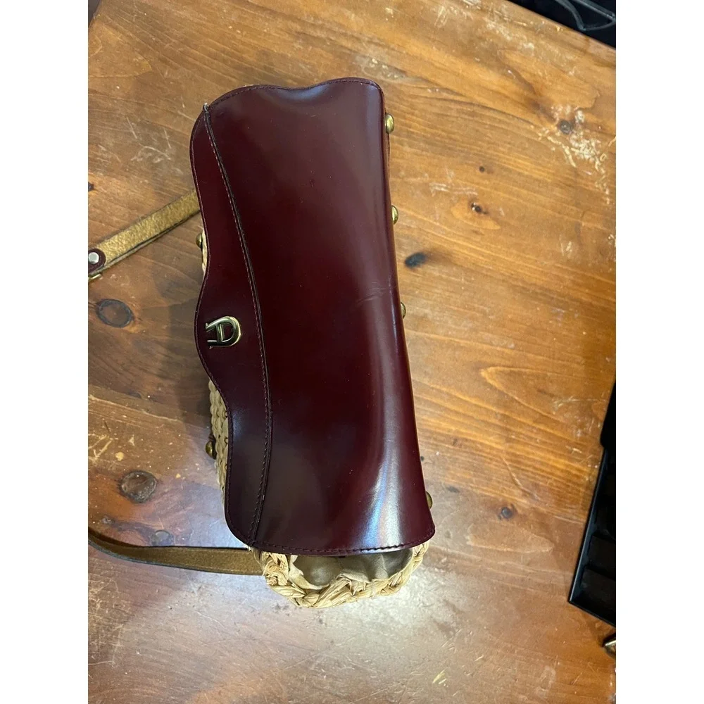 Etienne Aigner Vintage Woven Straw Leather Crossbody Bag Oxblood Burgundy Basket - Picture 9 of 12